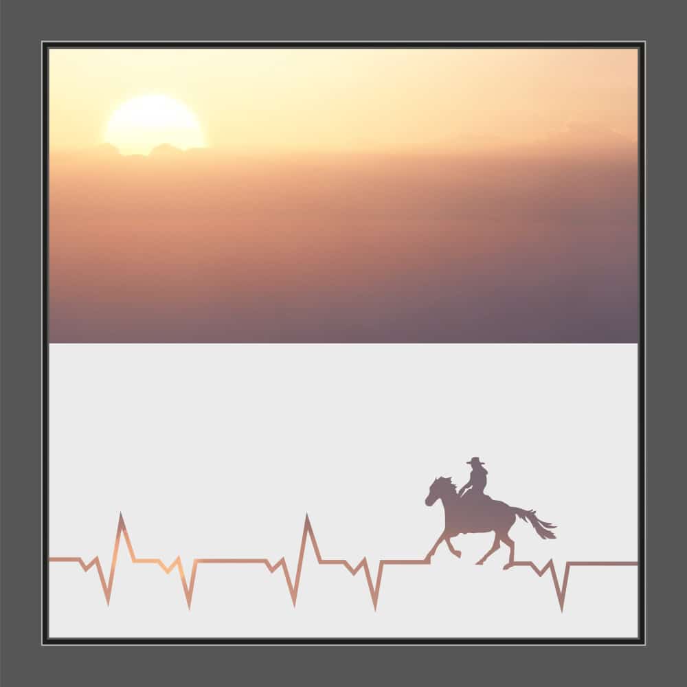 Motiv Herzschlag mit Reiterin auf einem Pferd auf Fensterfolie